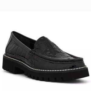 Donald Pliner NWOT Hope Black Patent Leather Lug Sole Platform Loafers S…